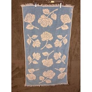 Vintage Harmony House Blue Rose Bath Towel Terrycloth Fringe